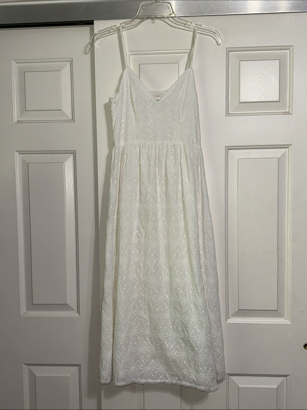 Ottod’Ame White Embroidered Midi Sundress with Spaghetti Straps